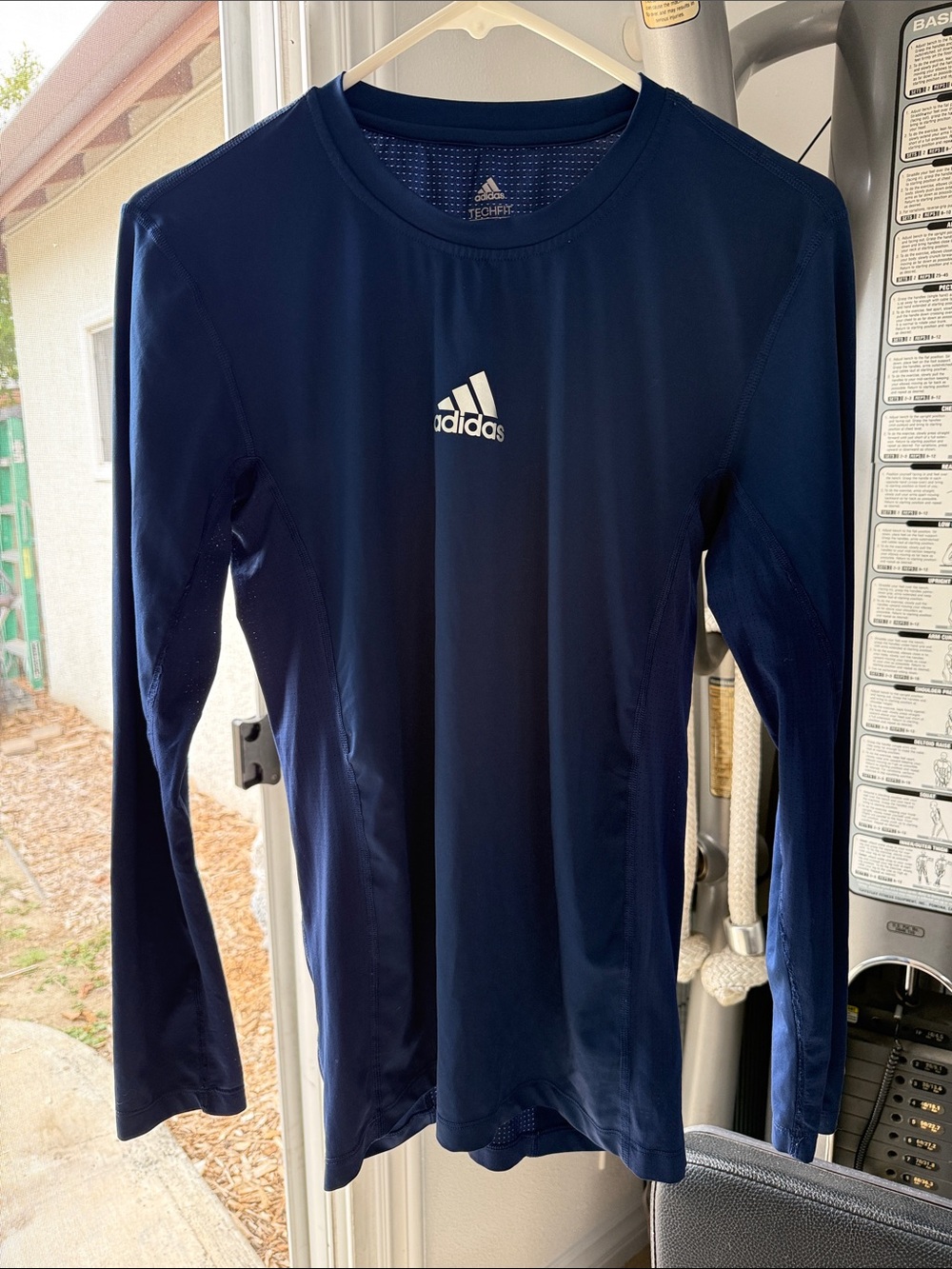 adidas Navy Long Sleeve Performance Tee with White Logo